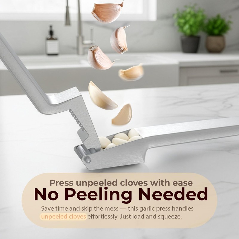 No Peeling Required, 100% Stainless Steel Garlic Press – Large, Silver gallery