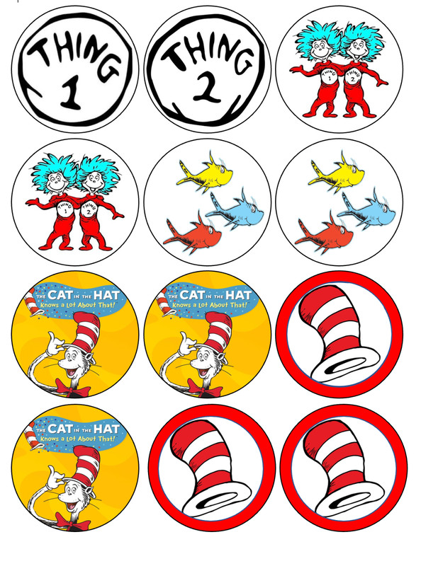 12 Dr. Seuss, Cat in the Hat, edible paper, cupcake cookie toppers CHOOSE SIZE