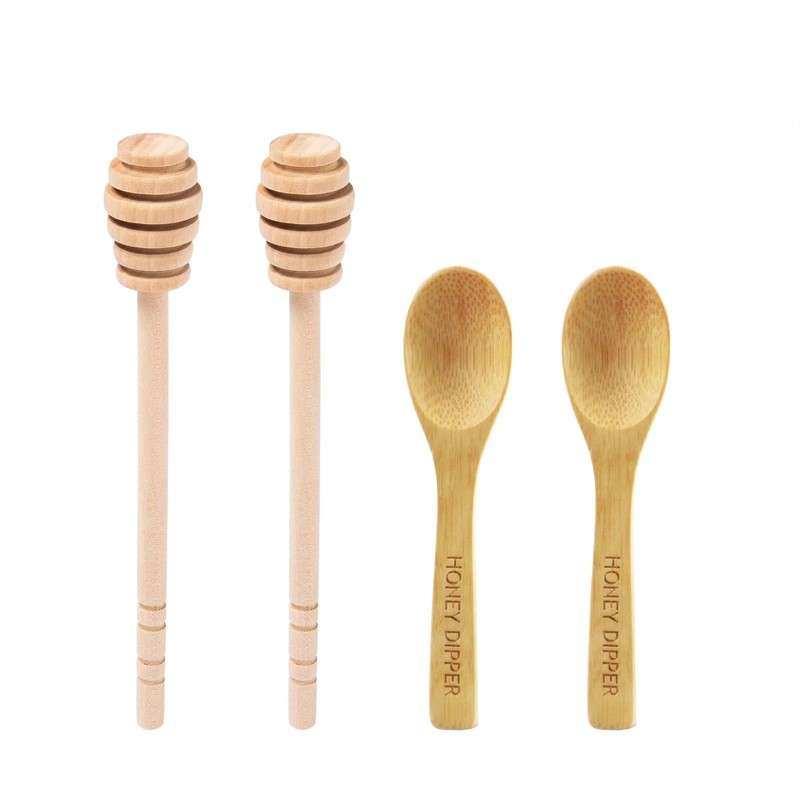 DESIOLE 4Pcs Wooden Sticks, 6.3 Inch Honey Comb Stick, Mini Honey Mixing Stirre