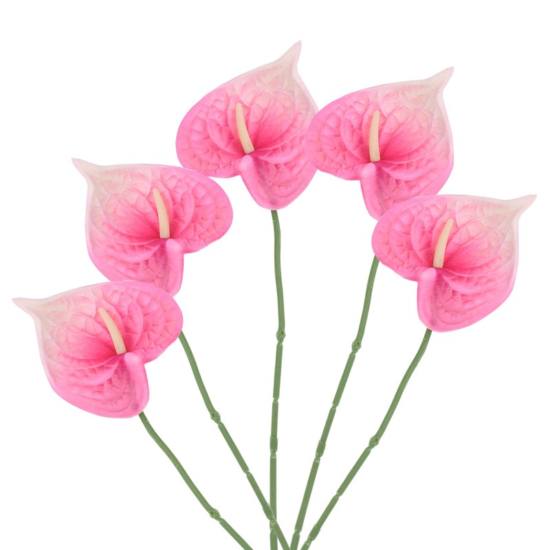 5Pcs 13″ Artificial Anthurium Lily Flowers Floral Bouquet Decor, Light Pink