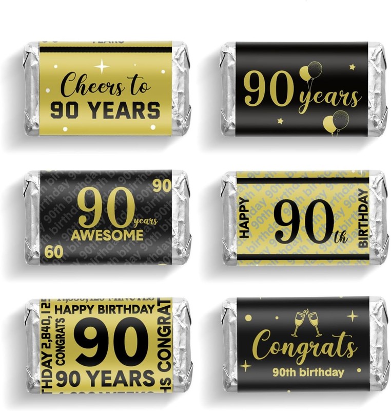 Tenare 90 Pcs Birthday Candy Bar Wrappers Black and Gold