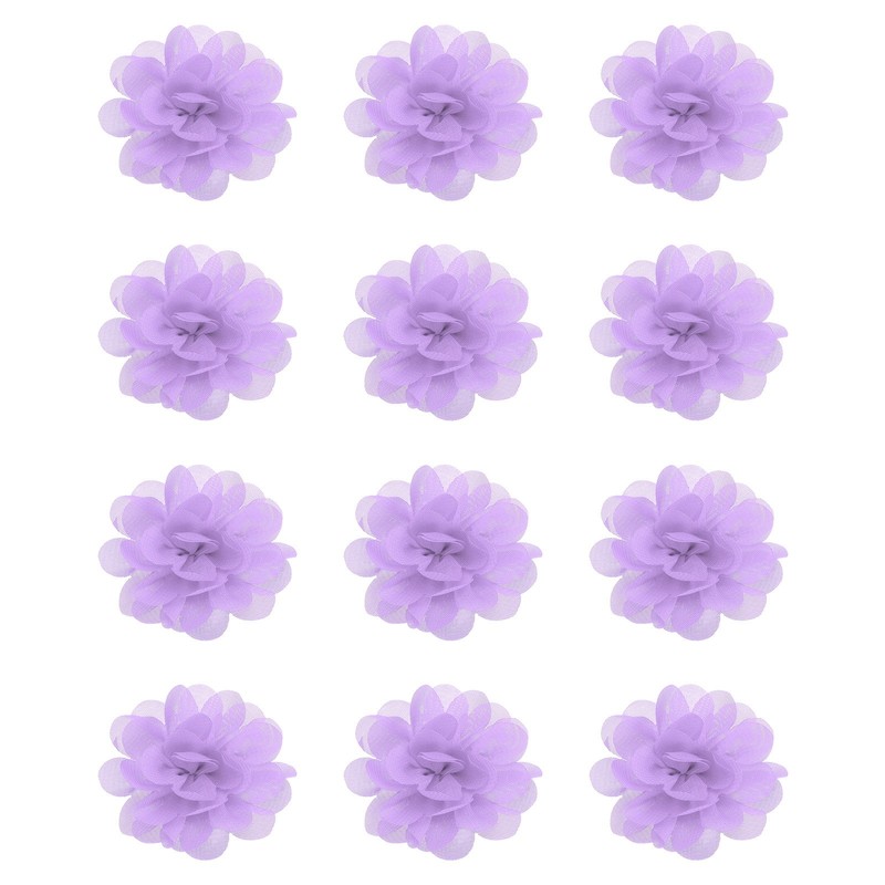 12Pcs 2″ Chiffon Flowers Sewing Fabric Flower Appliques for Crafts Light Purple
