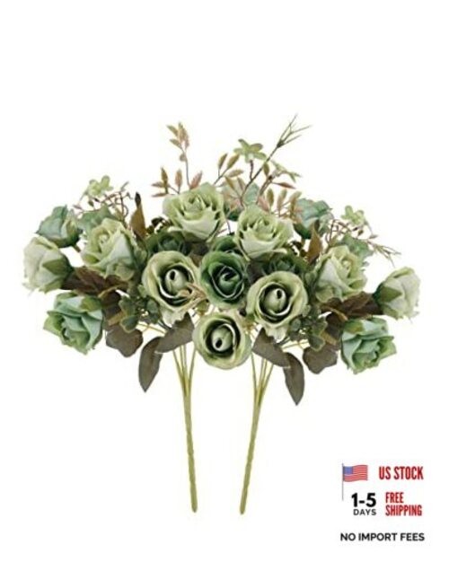 5 Stems 10 Heads Artificial Flowers Small Roses with Leaf Bouquet for Green