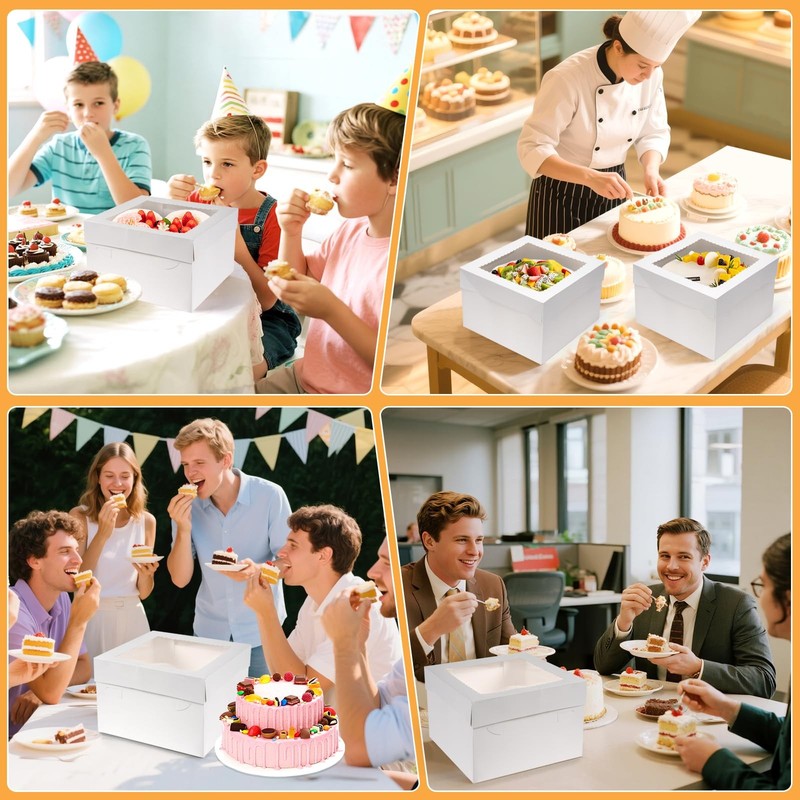15Pcs 12x12x8 Inch Tall Cake Boxes with Clear Window & Cake Boards - Sturdy W... gallery