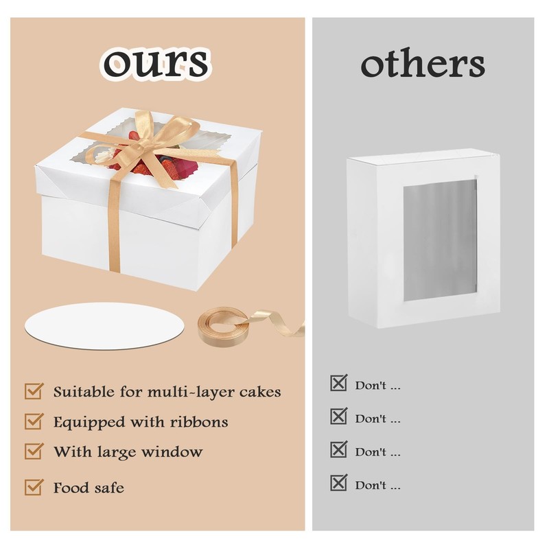 12 Sets 10x10x8 Inches Cake Boxes With Boards And Silk Ribbon Baking Square gallery