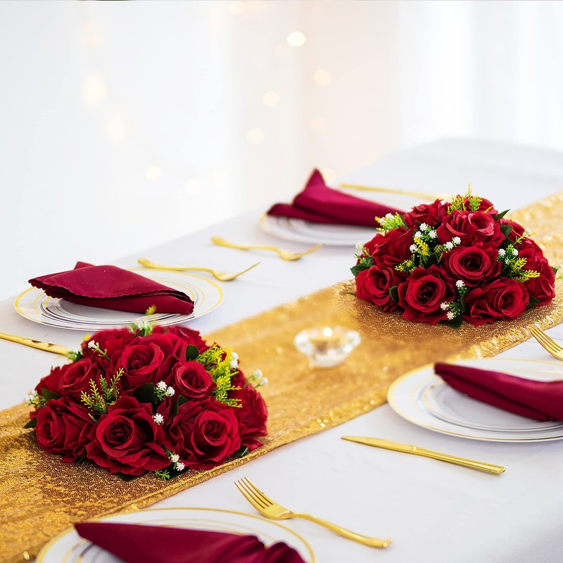BLOSMON Flower Balls Wedding Rose Centerpieces: 6 Pcs 9.5"W x 4.75"H, Crimson gallery