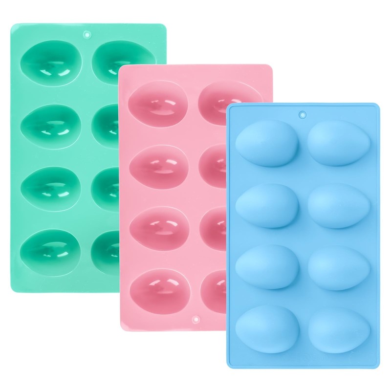 3Pcs 8-Cavity Easter Silicone Egg Molds, Egg Shaped Cake Pop Mold, Baking Sup…