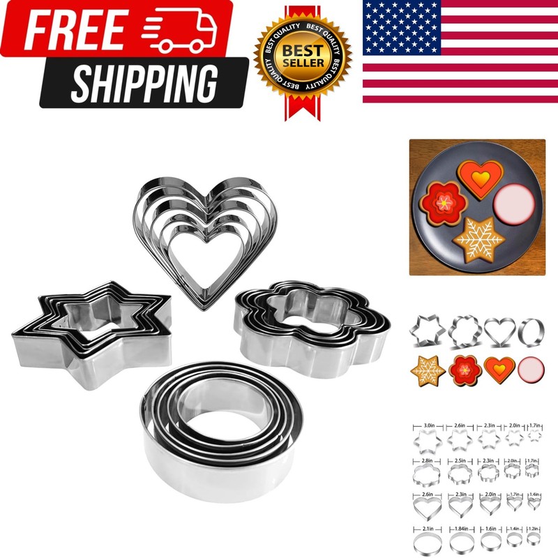 Metal Cookie Cutters Set – Star Cookie Cutter Stainless Steel Round Biscuit C…