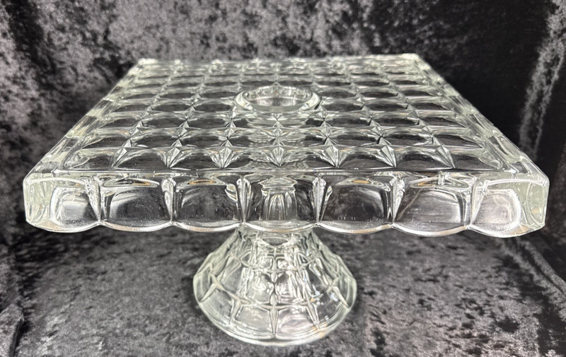 Vintage Indiana Glass Constellation Square Glass 10" Cake Stand With Rum Well
