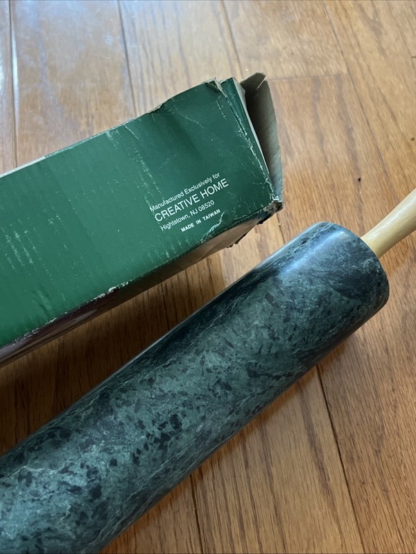 Creative Home Green Marble Rolling Pin 18" W Wood Handles & Base gallery