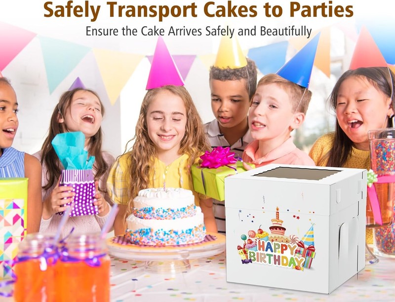 Corrugated Cake Boxes in 2 Sizes - 12x12x12 & 10x10x10 Inch Tall Cake Box with W gallery