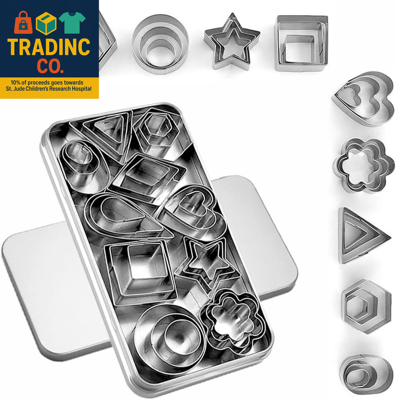 30Pcs Mini Cookie Cutter Set with Box, Small Stainless Steel Fruit Veggie Tiny P