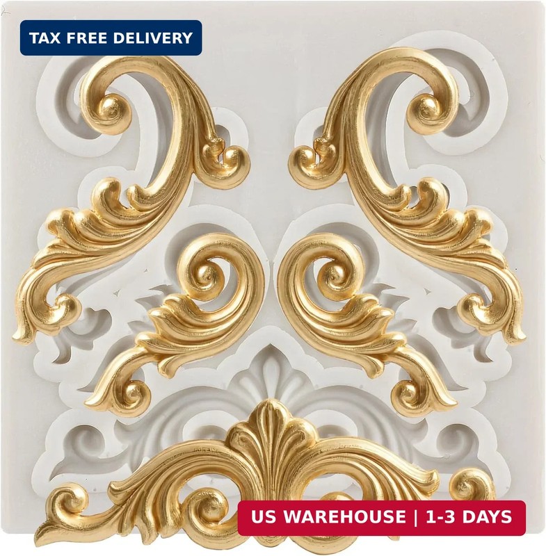 Baroque Silicone Molds – Curlicues Scroll Lace 3D Sculpted Fondant Relief Flower