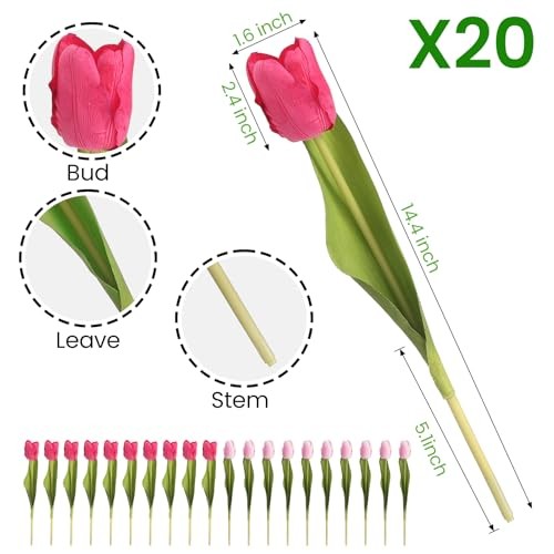 Artificial Tulips - 20 Stems Real Touch Realistic Fake Light Pink & Fuchsia gallery