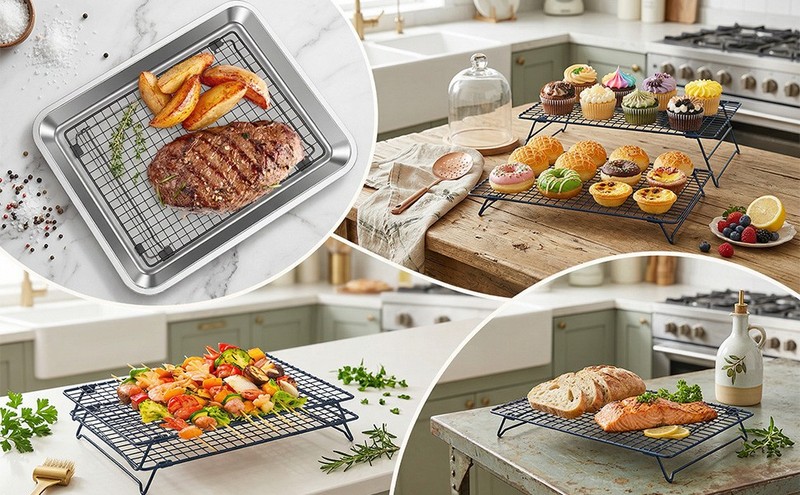 3PCS Stackable Cooling Rack for Baking, 13.3 x 9.3 Inch Carbon Steel Wire Rack gallery