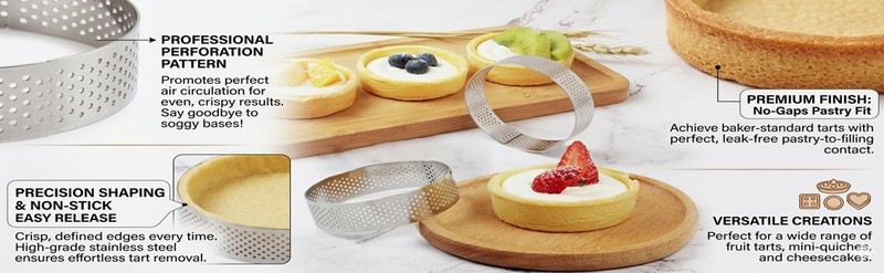 16 Pieces 2 Inch 304 Stainless Steel Tart Ring,Perforated Tart Rings Round Cake gallery