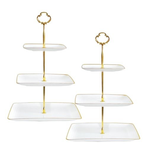 2 Pack 3 Tier Cupcake Stand with Gold Rim - Plastic Dessert Tower Tray for Parti gallery
