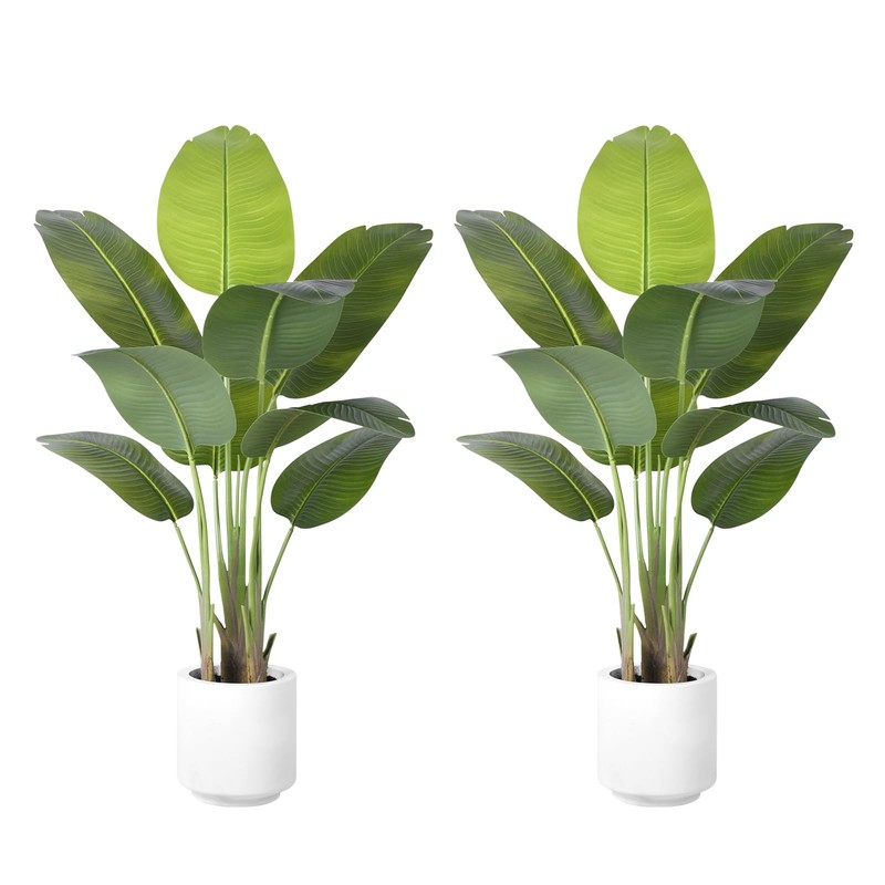 Zeeoze Artificial Bird Of Paradise Plant 4Ft Tall Fake Tropical Palm Tree Large
