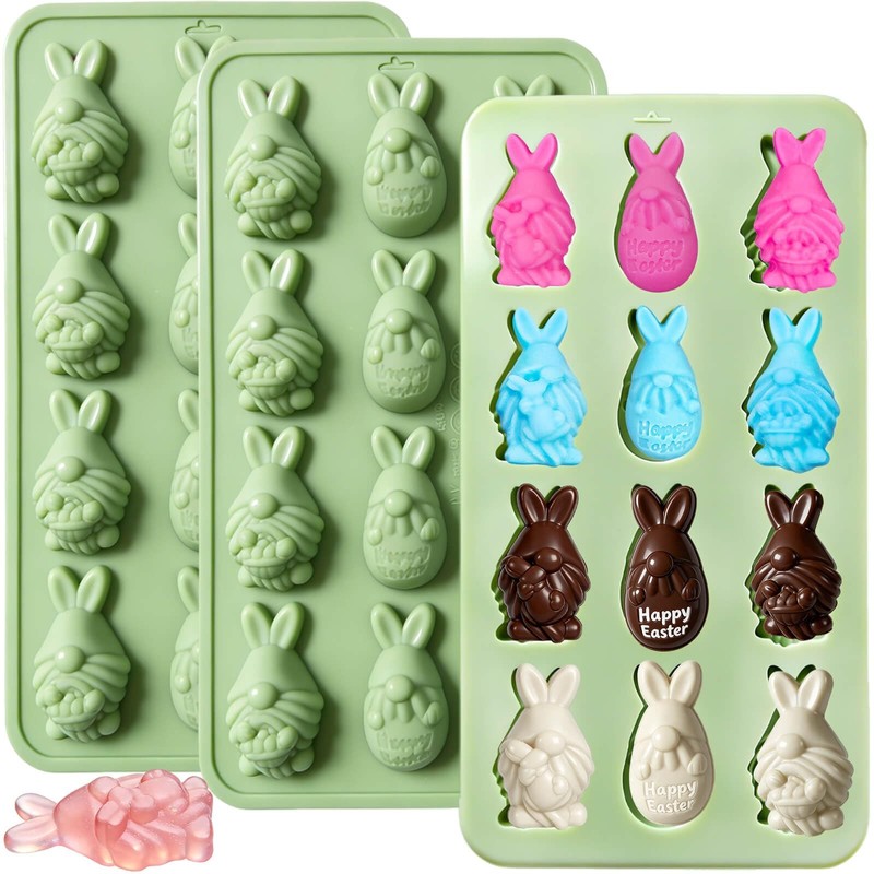 Easter Bunny Silicone Molds, 3-Pack Bunny Candy Chocolate Molds 3D Rabbit Egg…