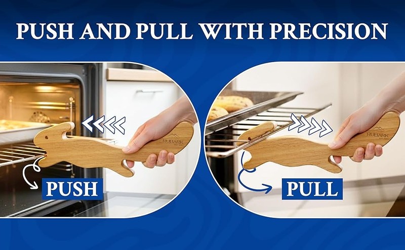 RUBARK Beech Wood Oven Rack Puller - Push Pull Tool with Long Handle for Air gallery