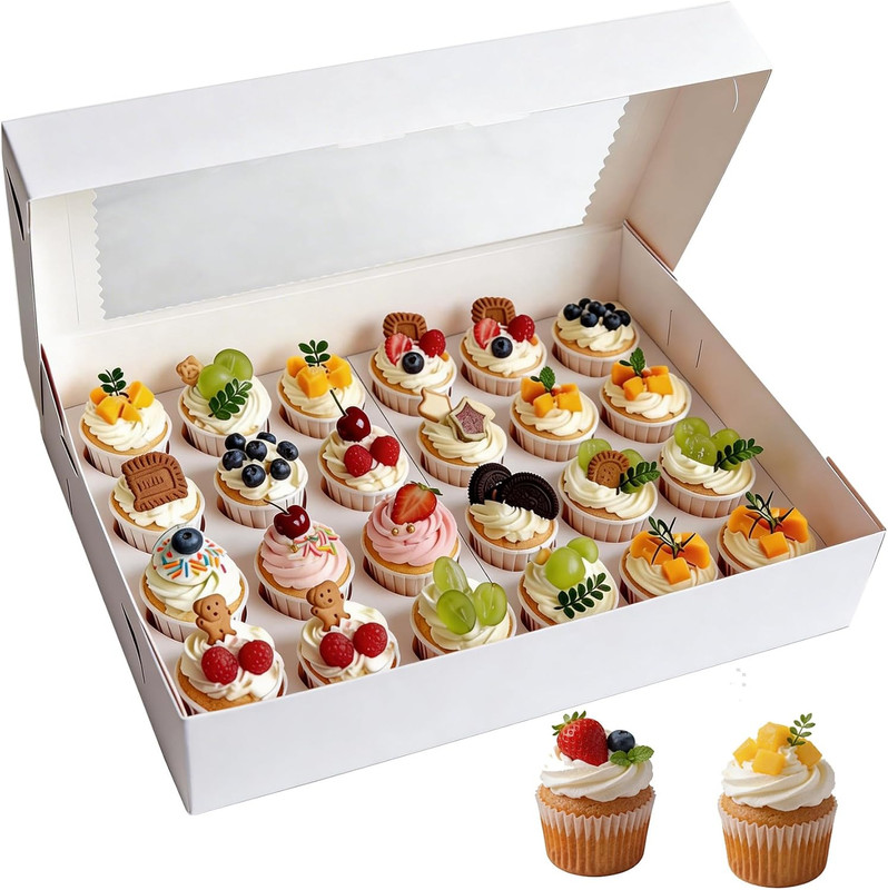 Mini Cupcake Box 5 Pack, Each Holds 24 Mini Cupcakes, White Cupcake Containers w