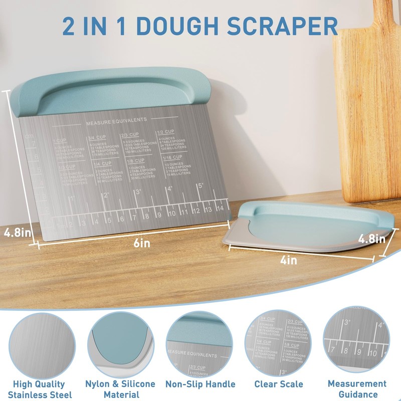 Dough Scraper 304 Stainless Steel 2 in 1 with Conversion Chart - Kitchen Baking gallery
