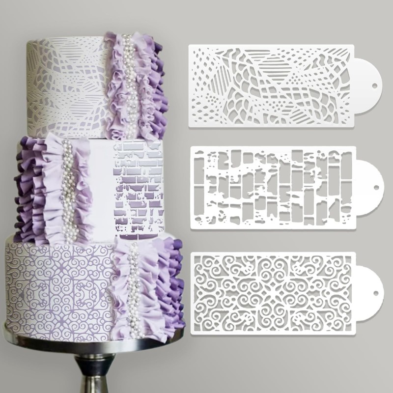 Cake Stencils Templates Floral Leaf Lace Leopard Wedding Icing 12 PCS Decor gallery