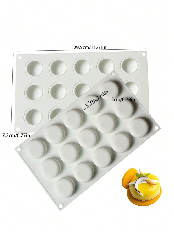 15 Cavity Flat Round Silicone Mold For Mousse Cake Fondant Dessert Baking