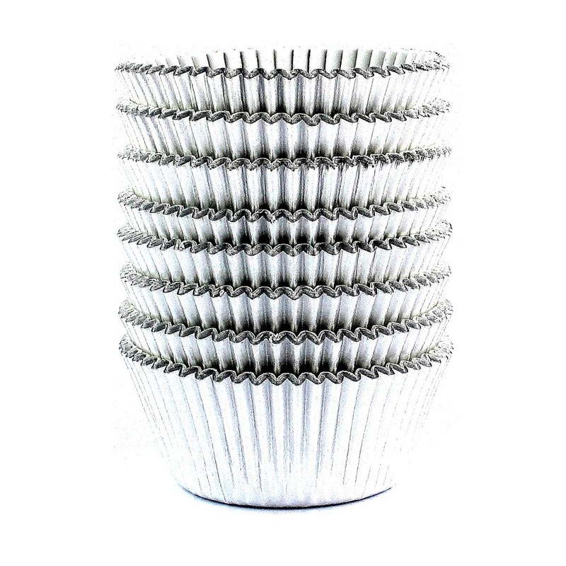 Silver Foil Cupcake Case Liners Baking Muffin Paper Cups 200 Pcs Silver