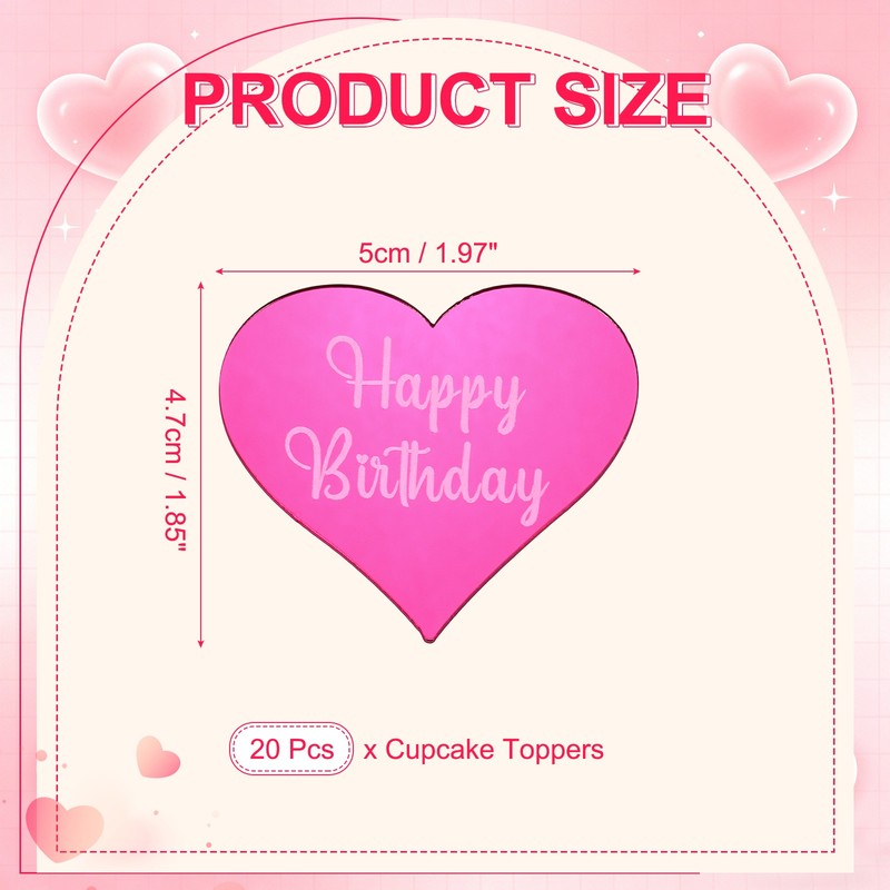 20Pcs Acrylic Heart Shaped Birthday Cake, 004-Red Pink gallery