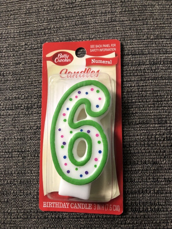 Betty Crocker #6 Numeral * Candles Birthday Cake Candle White with Green 3 inch