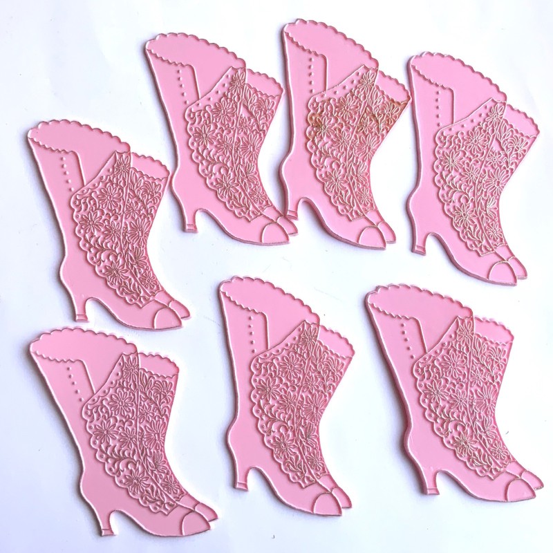7 Victorian Lady’s Boot Vintage Pink Cake Toppers 4” tall