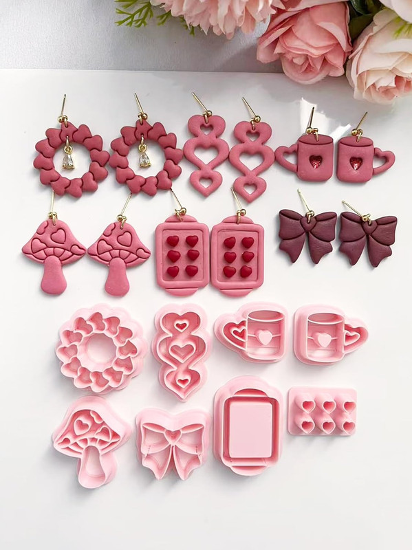 Valentines Polymer Clay Cutters Set- 8Pcs Heart & Love, Mini Love, Bow, Mushroom