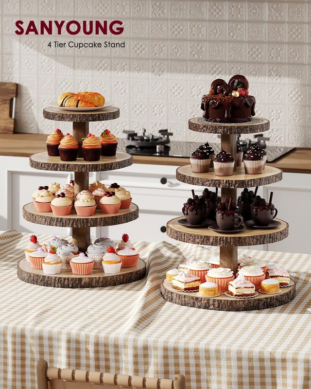 4 Tier Wooden Cupcake Stand - Rustic Cake Display Holder for Weddings, Birthdays gallery