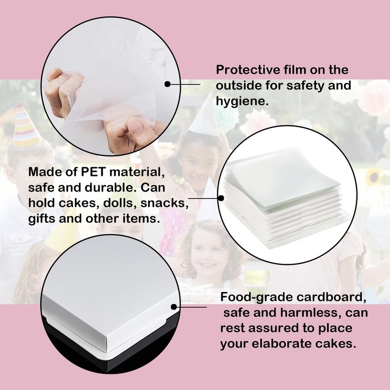 2 PCS Clear Cake Box Transparent Carrier Lids 10 Inch PET Ribbon Gift White gallery