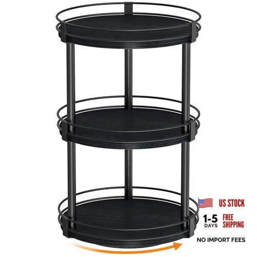 Lazy Susan Organizer, 3 Tier Rotating Spice Rack 10.2″ x 10.2″ x 18.5″ Black