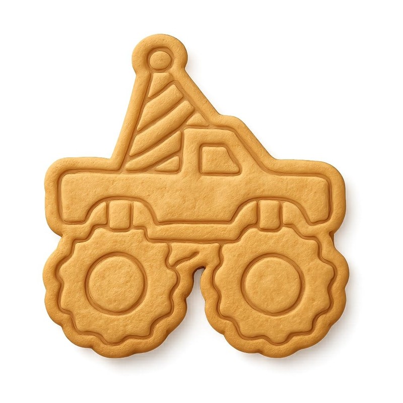 Party Hat Monster Truck Cookie Cutter & Stamp, Fondant & Clay – 3.7×4″