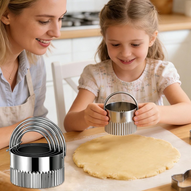 Biscuit Cutter Set for baking (5 Pieces/Set), Round Fluted Edge shape Cookies... gallery