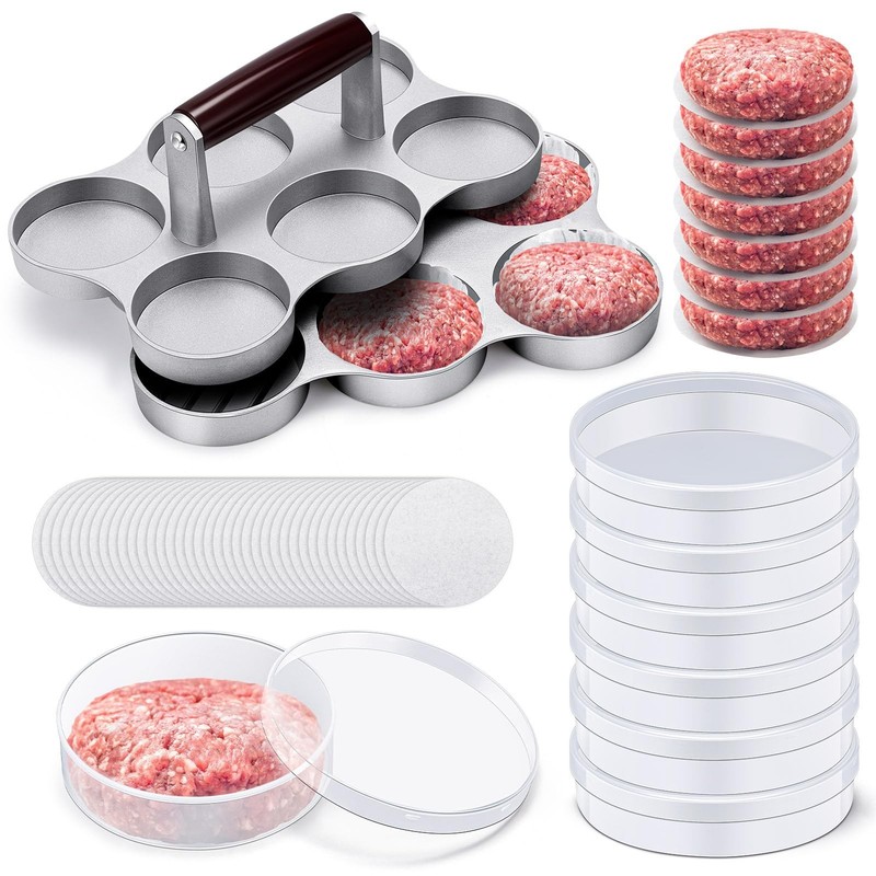 Reallnaive Mini Burger Press with 200 Patty Papers and 6 Storage Containers 6…