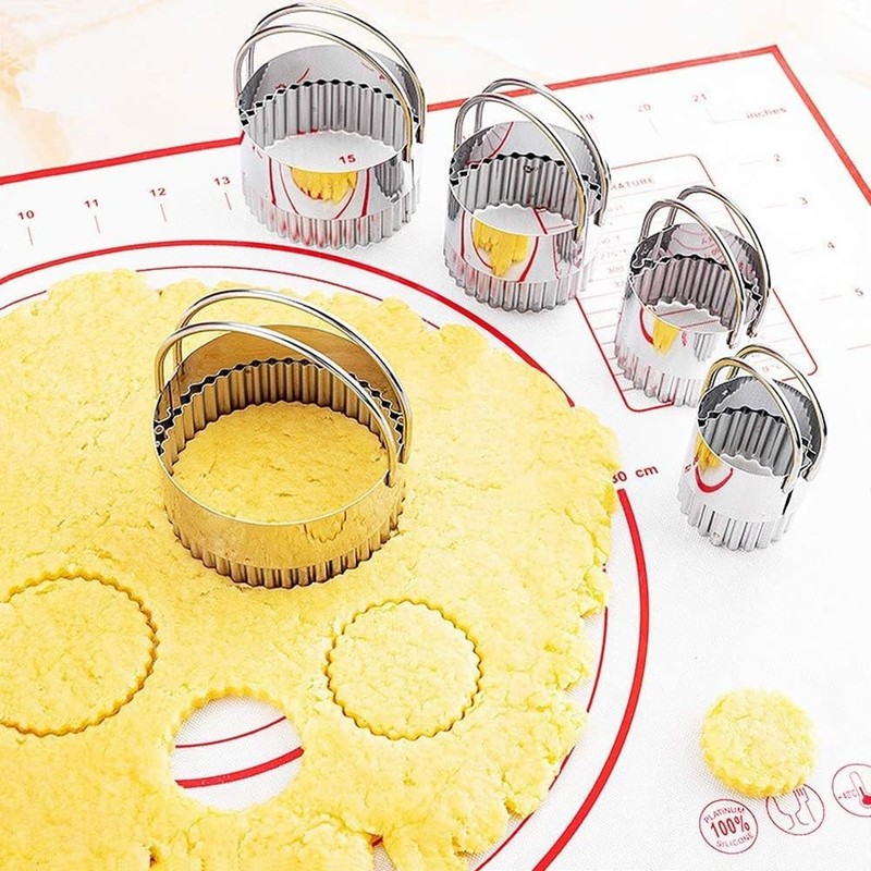 Stainless Steel Biscuit Cutters Set for Baking (5 Pieces) | Fluted Round Cook... gallery