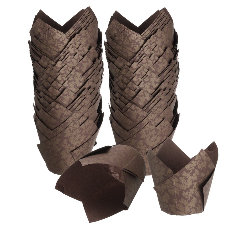 150Pcs Tulip Baking Cups Cupcake Muffins Liners Paper, (Flower, Coffee)