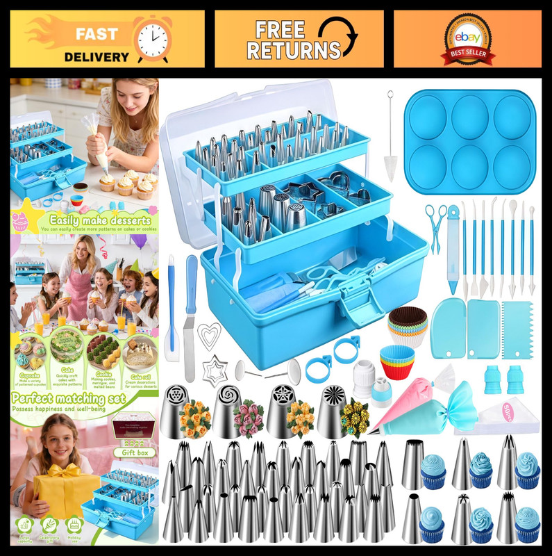 236-Piece Cake Decorating Kit with Storage Case, Piping Bags & 36 Tips Set