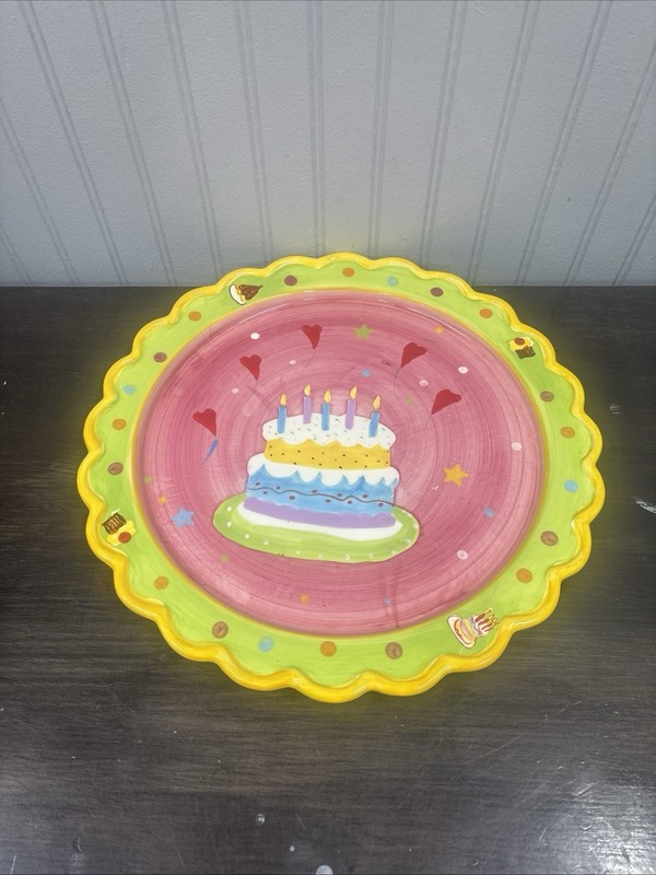 Large birthday cake plate colorful Ceramic 13 Inch Round gallery