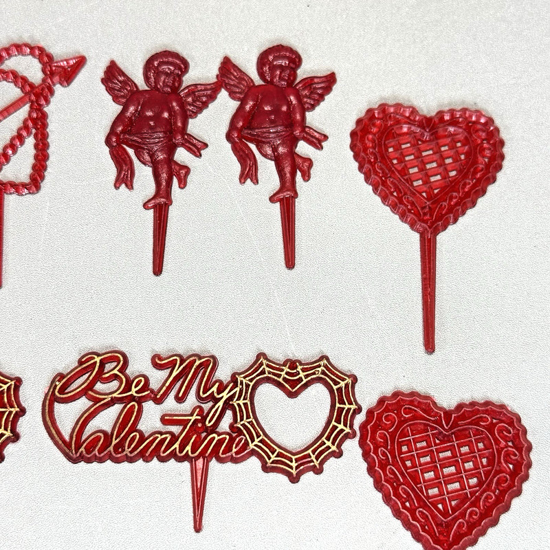 10 Vintage Valentines Day Cupcake Picks Decorations 1970s Made in Hong Kong gallery