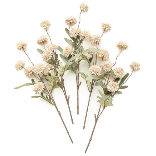 Floroom Faux Silk Mums Artificial Flowers, Bulk Fake Small Mini 5pcs Beige gallery
