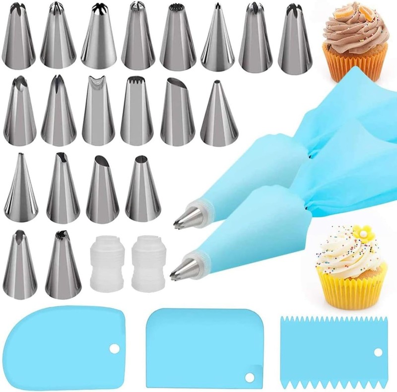 Silicone Icing Piping Bag,Reusable Cream Pastry Bag and 20× Stainless Steel