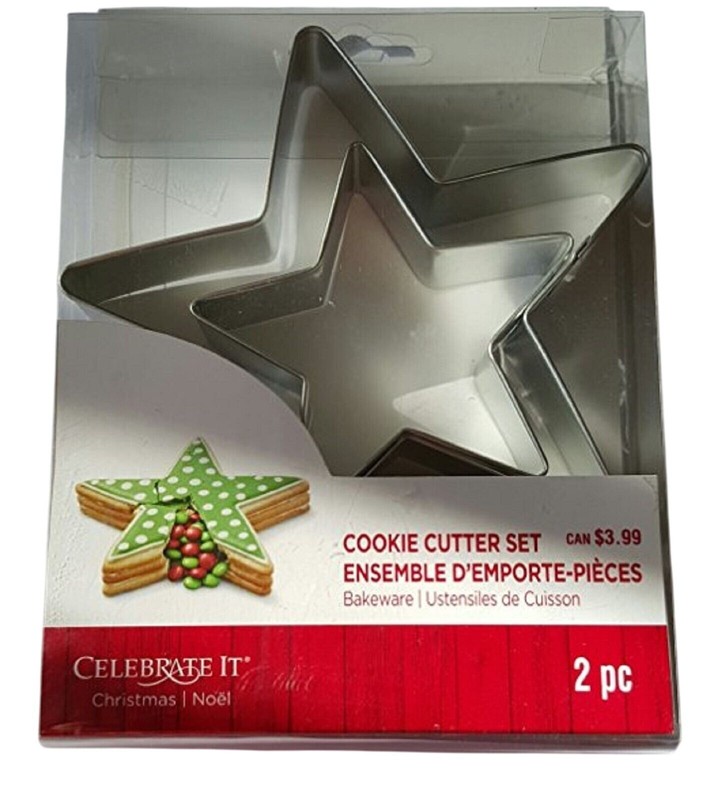 Celebrate It 2 Pc Star-Shaped Stainless Steel Cookie Cutter Set Christmas NEW