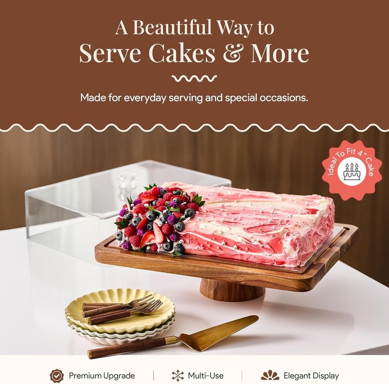 Shatterproof Rectangular Cake Stand with Acrylic Lid - Perfect for Entertaining gallery
