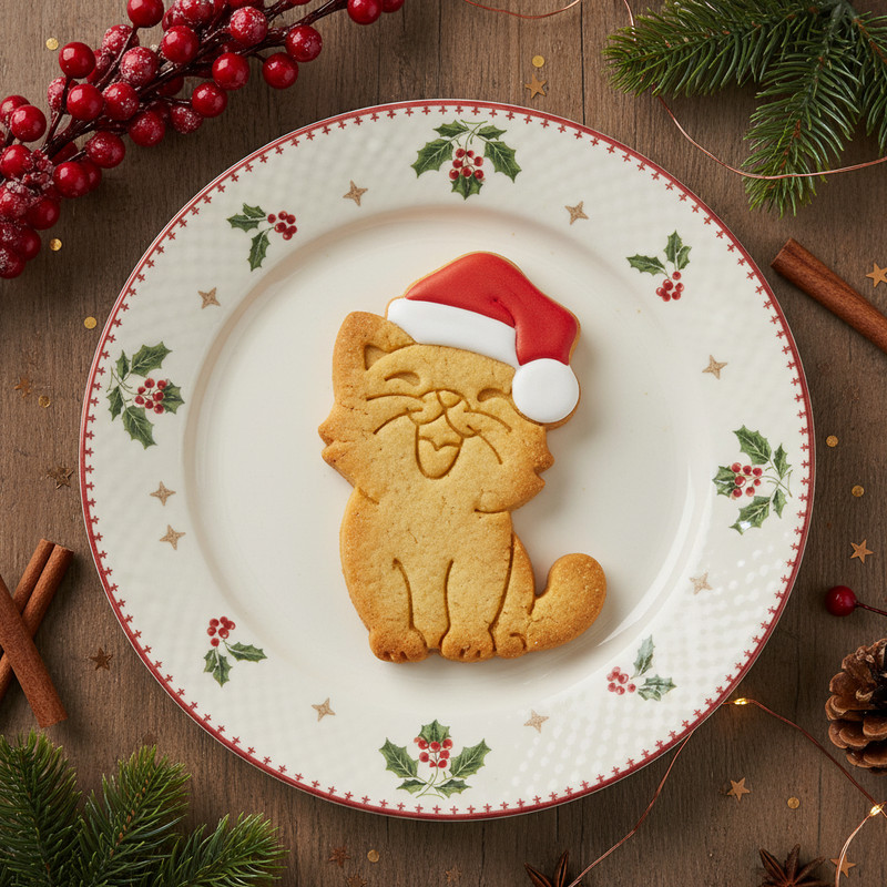Happy Cat with Santa Hat Cookie Cutter - Christmas kitty treats feline kitten gallery