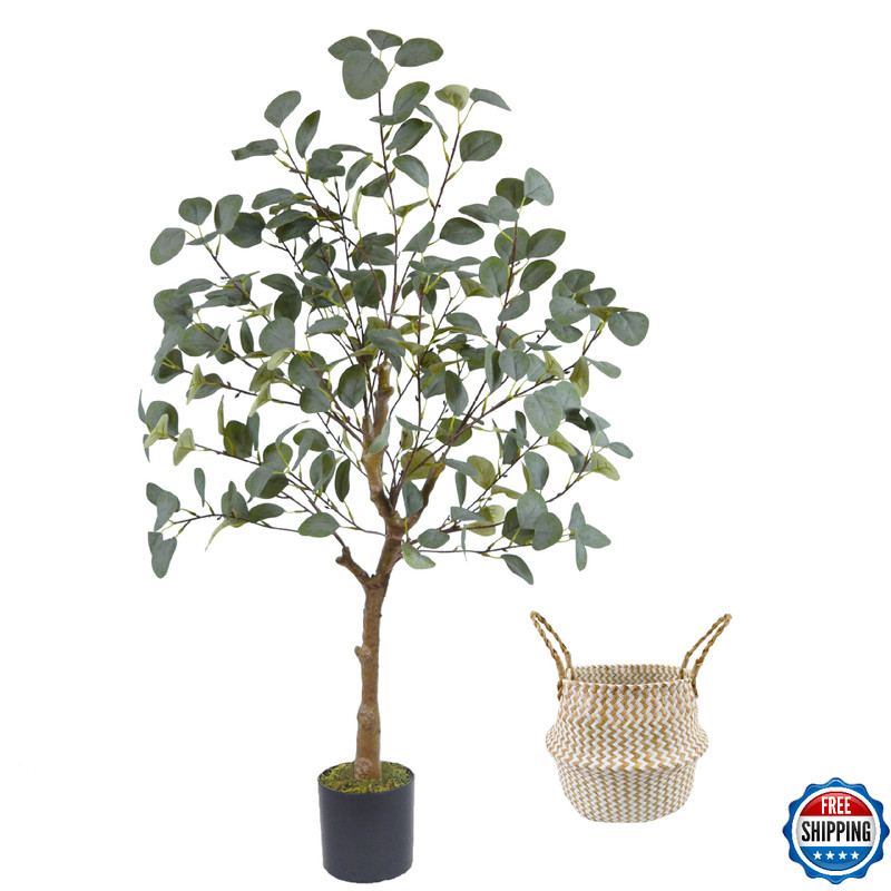 Warmplants Artificial Eucalyptus Tree, 4ft Tall Green Silk Leaves Perfect Faux P